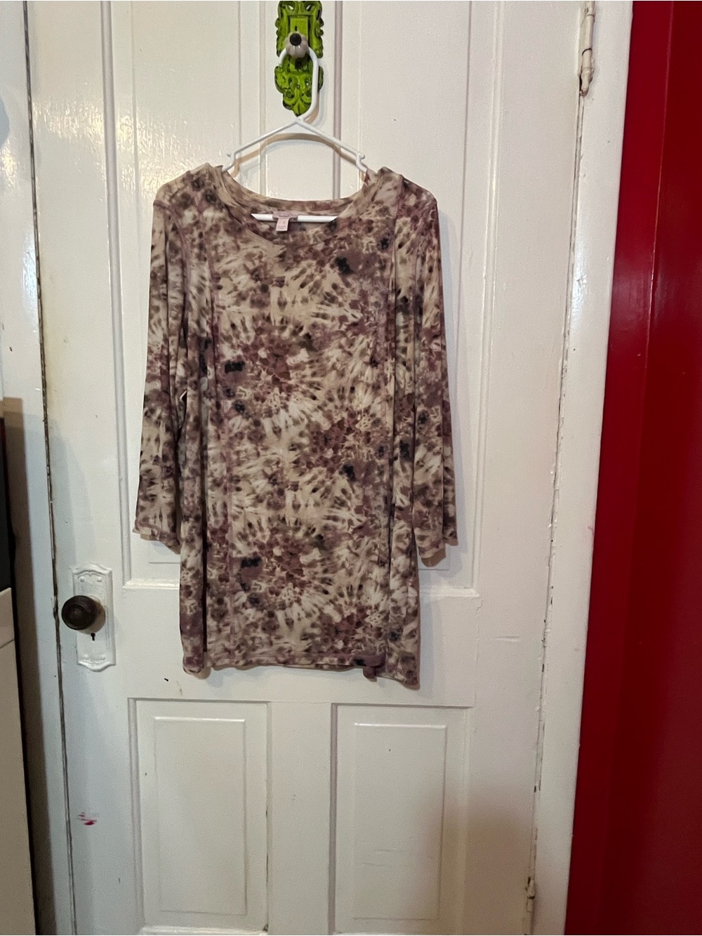 Long Sleeve Brown & Cream Tie-Dye Blouse